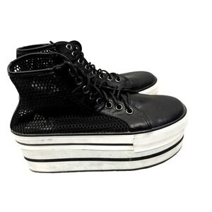 Black Mesh High Top Platform Sneakers Striped Chunky Sole Goth Streetwear